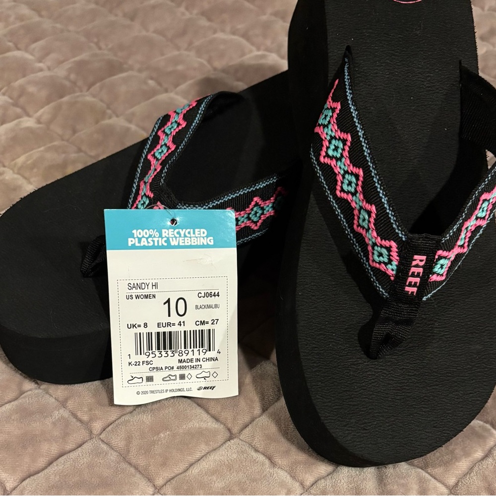 Reef Black Sandals with Pink and Blue Accents - Picture 2 of 4
